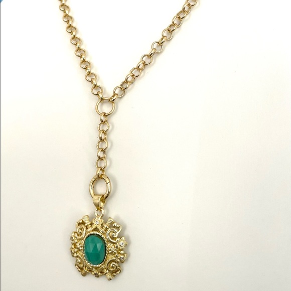 Gold Filled Rolo Belcher Chain Malachite Pendant Charm Necklace Medallion - Picture 3 of 3